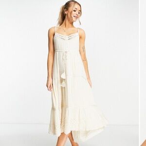 Raga xs tiered eyelet Cream Lace Trim Dress